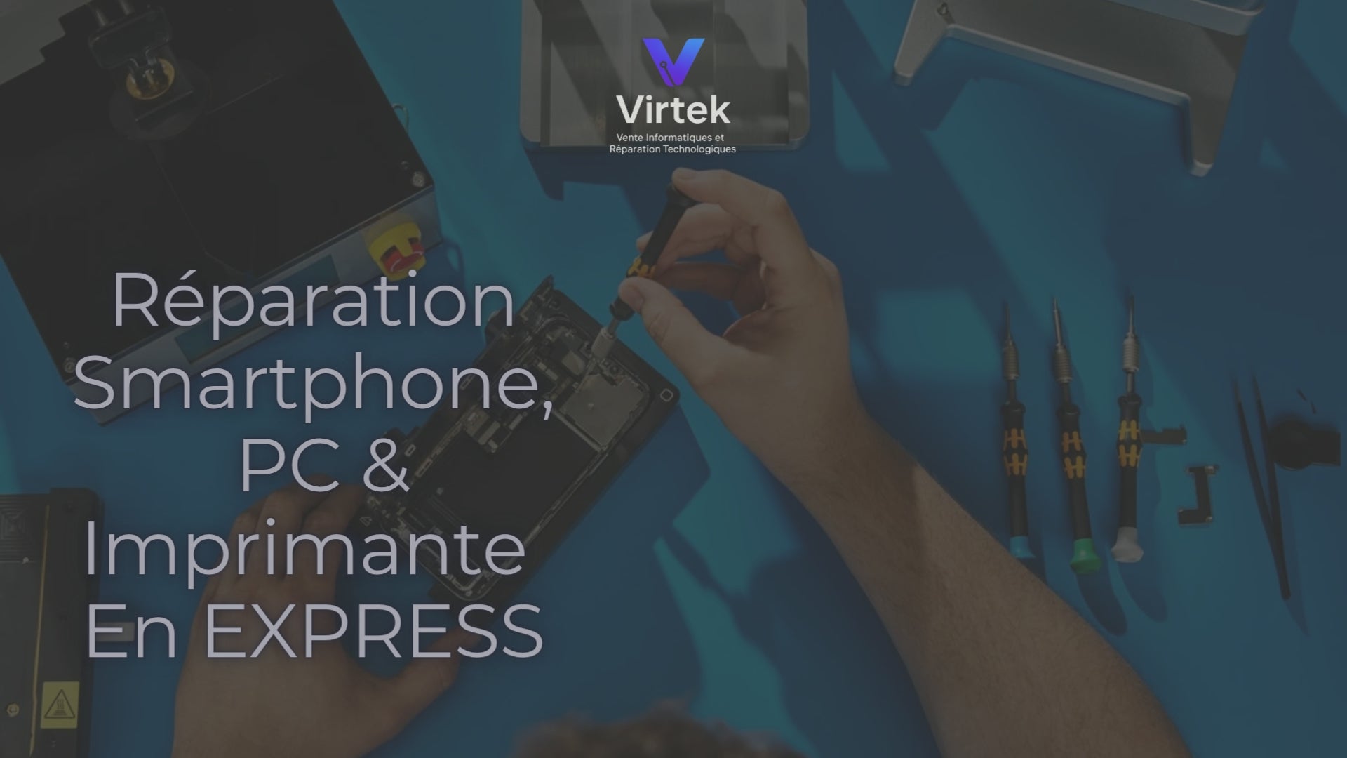 Charger la vidéo : Réparation smartphones, PC et imprimantes avec diagnostic rapide.